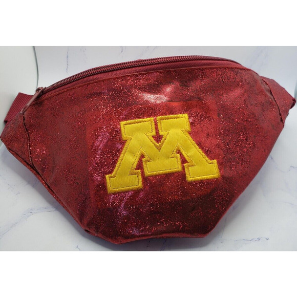 University Of Minnesota Fanny Pack Maroon Red Glitter Belt Bag Gophers Logo - Picture 1 of 6